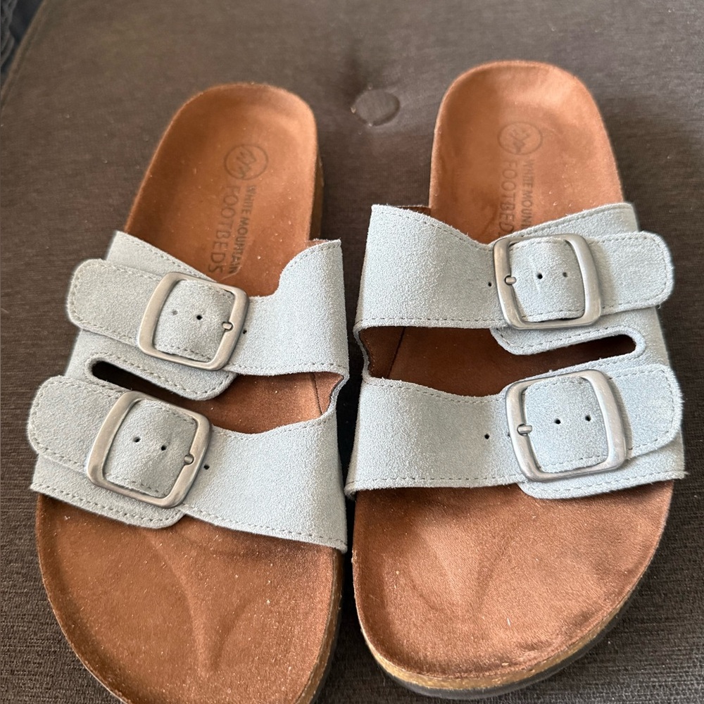 Light Blue Double-Buckle Slide Sandals